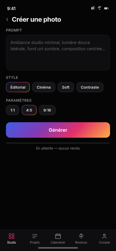Créer une photo — prompt (UI)